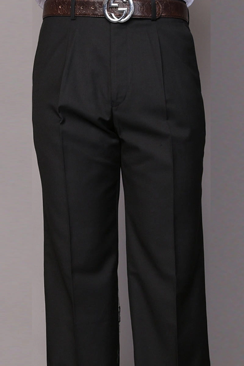 Herren 100% Wollhose Schwarz Klassischer Schnitt Bundfalten stilvoll elegant perfekt für den Abend